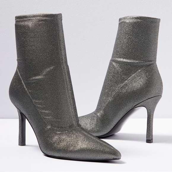 Marc Fisher heeled sock bootie in glitter pewter- worn once - Picture 1 of 9